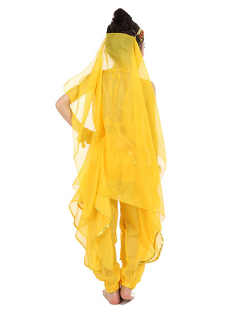 ダンス 衣装 レッド ベリーダンス衣装 キッズ用 社交ダンス衣装 グローブ 髪飾り ベール ウエストチェーン トップス パンツ 女の子用 シック＆モダン マルチカラー 調節可能ストラップ シフォン