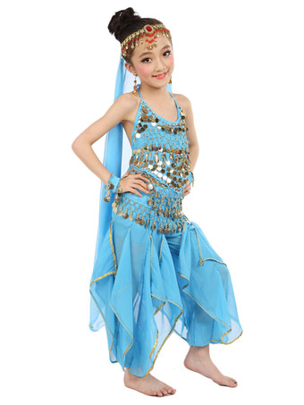 ダンス 衣装 レッド ベリーダンス衣装 キッズ用 社交ダンス衣装 グローブ 髪飾り ベール ウエストチェーン トップス パンツ 女の子用 シック＆モダン マルチカラー 調節可能ストラップ シフォン