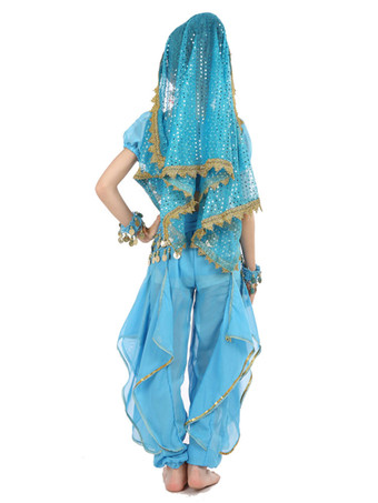 イエロー ベリーダンス衣装 キッズ用 社交ダンス衣装 ポリエステル シフォン 女の子用 シック＆モダン パフォーマンス ベリーダンサー マルチカラー 調整可能 グローブ 髪飾り ベール トップス パンツ コスチューム