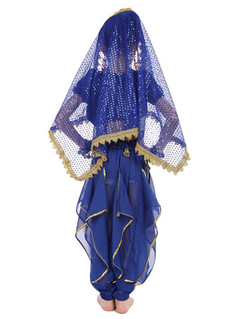 イエロー ベリーダンス衣装 キッズ用 社交ダンス衣装 ポリエステル シフォン 女の子用 シック＆モダン パフォーマンス ベリーダンサー マルチカラー 調整可能 グローブ 髪飾り ベール トップス パンツ コスチューム