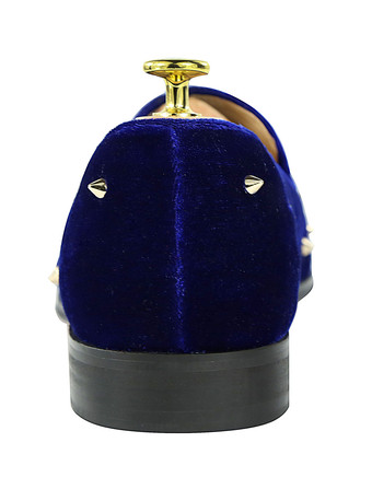 メンズ ブルー ベルベット スパイク ローファー ドレス プロム パーティー ウェディング シューズ