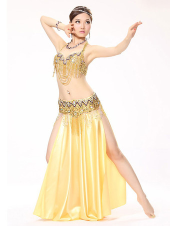 ベリーダンス衣装　大人用　ロングスカート＆カマーバンド＆ブラ　女性用　シック＆モダン　マルチカラー　マットサテン　