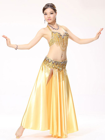 ベリーダンス衣装　大人用　ロングスカート＆カマーバンド＆ブラ　女性用　シック＆モダン　マルチカラー　マットサテン　