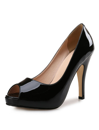 ブラック パンプス ピンヒール 靴の甲の素材：パテント PU ピープトゥシューズ アプリコット スリップオン 10.5cm シック＆モダン シューズ パテントレザー パーティー キャバ 2次会 二次会 結婚式 ハイヒールシューズ パーティー レディース靴