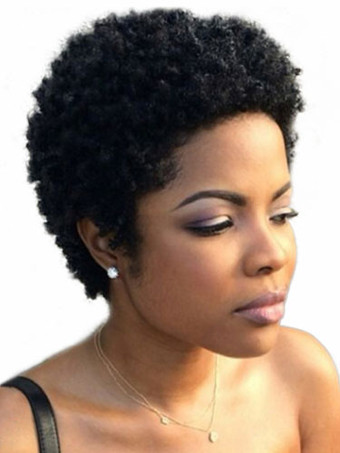 Black Afro Wig Short Curly Women Human Hair Wig
