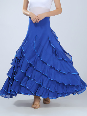 ロイヤルブルーマキシスカート　社交ダンスドレス　2025　女性用　赤　レッド　パフォーマンス　ボールルームダンス衣装