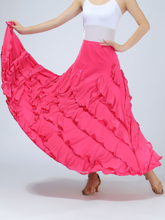 ローズレッドマキシスカート　社交ダンスドレス　2025　女性用　赤　レッド　パフォーマンス　ボールルームダンス衣装