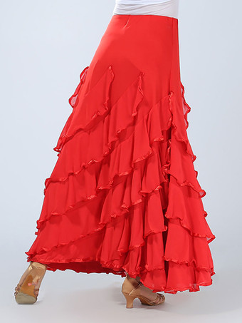 マキシスカート　社交ダンスドレス　2025　女性用　赤　レッド　パフォーマンス　ボールルームダンス衣装