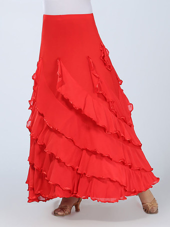 マキシスカート　社交ダンスドレス　2025　女性用　赤　レッド　パフォーマンス　ボールルームダンス衣装