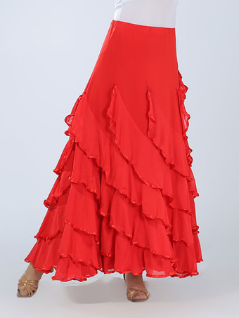 レッドマキシスカート　社交ダンスドレス　2025　女性用　赤　レッド　パフォーマンス　ボールルームダンス衣装