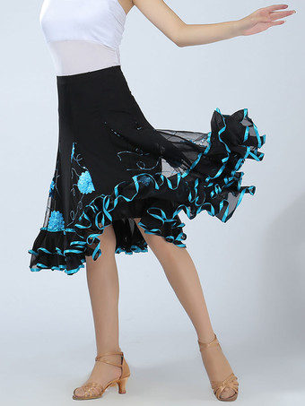 ロイヤルブルーボールルームダンス衣装　社交ダンスドレス　2025　女性用　グリーン　ツートンカラー　刺繍　パフォーマンスロングスカート