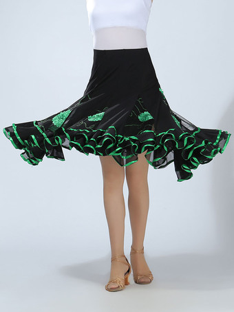 グリーン ボールルームダンス衣装　社交ダンスドレス　2025　女性用　グリーン　ツートンカラー　刺繍　パフォーマンスロングスカート