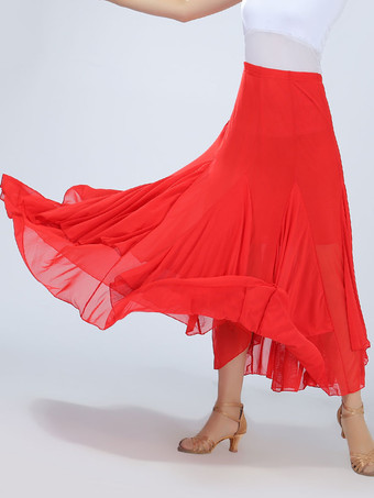 ボールルームダンス衣装　社交ダンスドレス　2025　女性用　赤　レッド　パフォーマンスローグスイングスカート