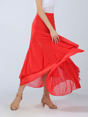 ボールルームダンス衣装　社交ダンスドレス　2025　女性用　赤　レッド　パフォーマンスローグスイングスカート
