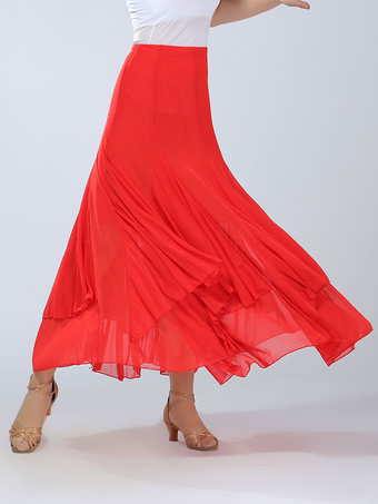 レッドボールルームダンス衣装　社交ダンスドレス　2025　女性用　赤　レッド　パフォーマンスローグスイングスカート