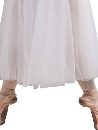 バレエ レオタード バレエ衣装 女性用 ホワイト チュール パフォーマンス バレリーナ エレガント 無地 セミシアー（半透明） ダンス衣装　コスチューム