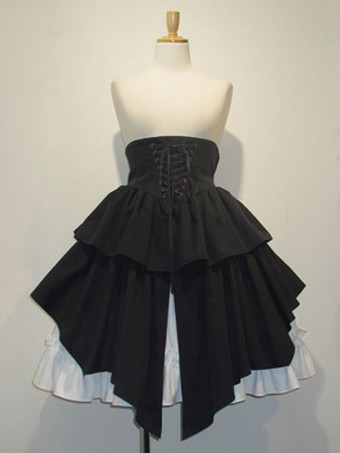 Falda para Lolita de 100% algodón de dos tonos con cordones gótica