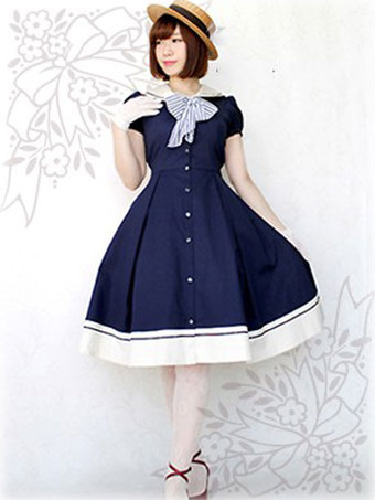 Vestido Lolita de Mangas Festa de Chá com mangas curtas de 100% algodão com dois tons 