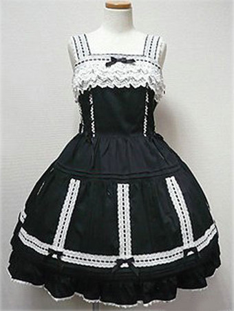 Rococo Lolita Dress JSK Black Sleeveless Cotton Lolita Jumper Skirt