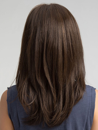 レディースウィッグ　ディープブラウン　横分け　ロング　カーリー　合成繊維ウィッグ