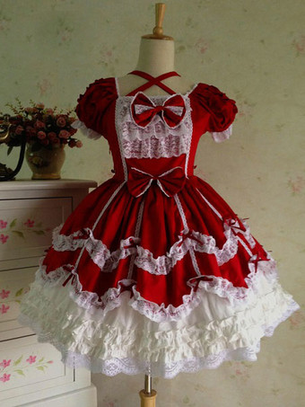 Falda de Lolita Fiesta del té sin mangas de color-blocking de 100% algodón Estilo Rococó 