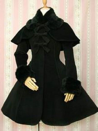 Gothic Lolita Coats Bows A Line White Lolita Coat With Detachable Fur And Cape Winter Fall Coats