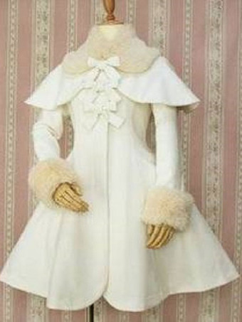 Schöne Lolita Jacke Plain Wolle mit Umlegekragen und langen Ärmeln und Knöpfen in Rosa