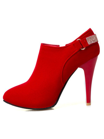 レッド 女性の青いパンプス ハイヒール ポインテッドトゥ ラインストーン Bukled ディテール スティレット シューズ