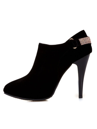 ブラック 女性の青いパンプス ハイヒール ポインテッドトゥ ラインストーン Bukled ディテール スティレット シューズ