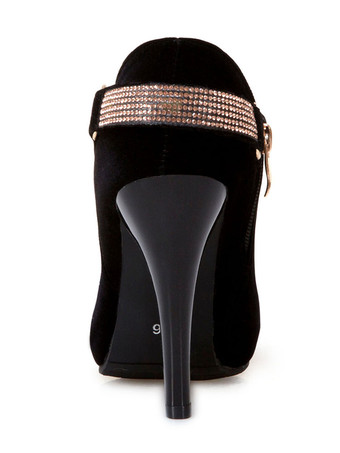 女性の青いパンプス ハイヒール ポインテッドトゥ ラインストーン Bukled ディテール スティレット シューズ