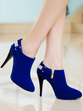 女性の青いパンプス ハイヒール ポインテッドトゥ ラインストーン Bukled ディテール スティレット シューズ