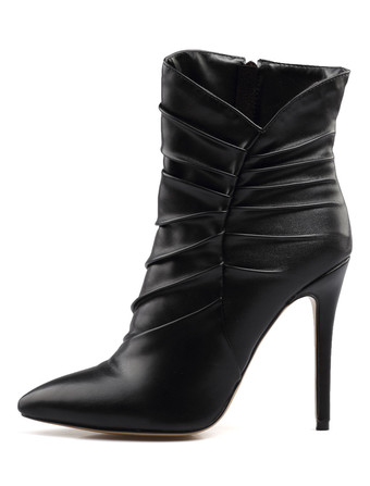 ショートブーツ ポインテッドトゥ ブーティ シック＆モダン レディースブーツ ブラック  ピンヒール 11.5cm プリーツ 靴の甲の素材：パテント PU 外出 無地 シューズ レディース靴