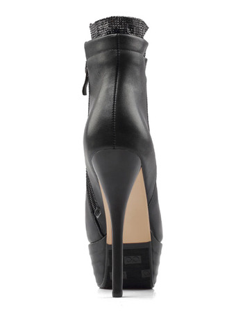 ハイヒール ブーティー プラットフォーム レッド ラインストーン ジップアップ アンクルブーツ 女性用