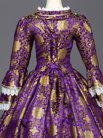 プリンセス 宮廷ドレス 女性用 貴族ドレス 中世 ドレス パープル 長袖 サテンファブリック タペストリー 祝日 ドレス ヨーロッパスタイル 中世 ドレス・貴族ドレス ヨーロッパ 宮廷風 レトロ
