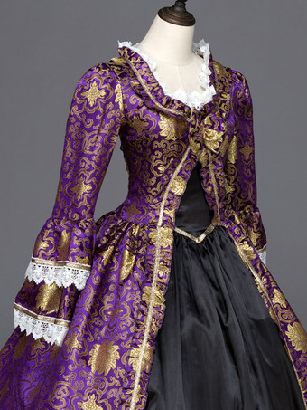 プリンセス 宮廷ドレス 女性用 貴族ドレス 中世 ドレス パープル 長袖 サテンファブリック タペストリー 祝日 ドレス ヨーロッパスタイル 中世 ドレス・貴族ドレス ヨーロッパ 宮廷風 レトロ