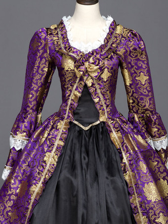 プリンセス 宮廷ドレス 女性用 貴族ドレス 中世 ドレス パープル 長袖 サテンファブリック タペストリー 祝日 ドレス ヨーロッパスタイル 中世 ドレス・貴族ドレス ヨーロッパ 宮廷風 レトロ
