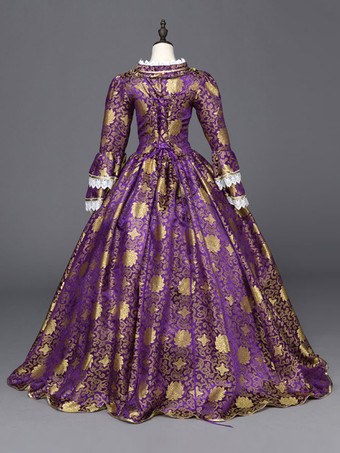 プリンセス 宮廷ドレス 女性用 貴族ドレス 中世 ドレス パープル 長袖 サテンファブリック タペストリー 祝日 ドレス ヨーロッパスタイル 中世 ドレス・貴族ドレス ヨーロッパ 宮廷風 レトロ