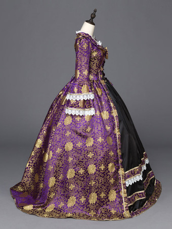 プリンセス 宮廷ドレス 女性用 貴族ドレス 中世 ドレス パープル 長袖 サテンファブリック タペストリー 祝日 ドレス ヨーロッパスタイル 中世 ドレス・貴族ドレス ヨーロッパ 宮廷風 レトロ