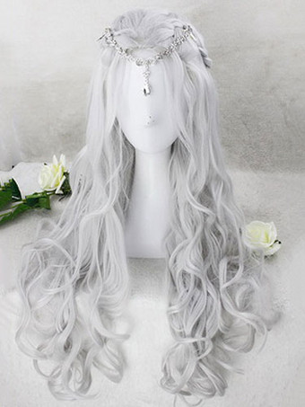 シルバー ロリータかつら ウィッグ 耐熱ファイバー お茶会　原宿系