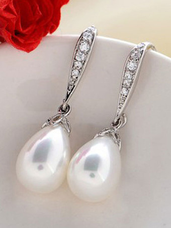 耳飾り　アクセサリー　パーティー　ウェディング　ホワイト　ピアス　ウェディングパーティー　ウエディング　合金　大人用　ドロップス（Drops）　女性用　