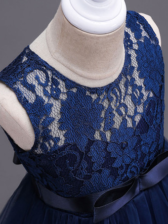 Robes cortège enfant col rond en dentelle jupe en tulle robe fille de fleur