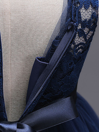 Robes cortège enfant col rond en dentelle jupe en tulle robe fille de fleur