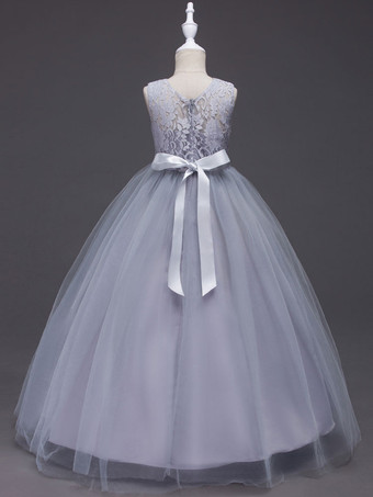 Robes cortège enfant col rond en dentelle jupe en tulle robe fille de fleur