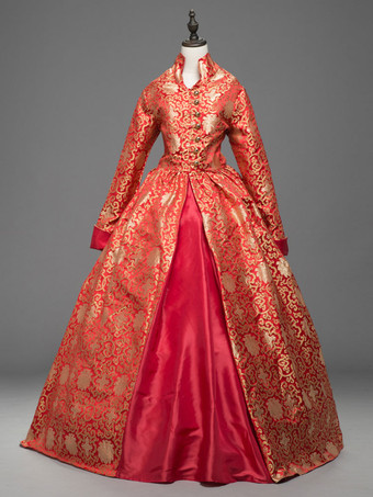 中世 ドレス 宮廷ドレス 女性用 プリンセス 貴族ドレス レッド 長袖 バロック風 祝日 レトロ ヨーロッパ 宮廷風 中世 ドレス・貴族ドレス