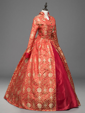 中世 ドレス 宮廷ドレス 女性用 プリンセス 貴族ドレス レッド 長袖 バロック風 祝日 レトロ ヨーロッパ 宮廷風 中世 ドレス・貴族ドレス バーガンディ