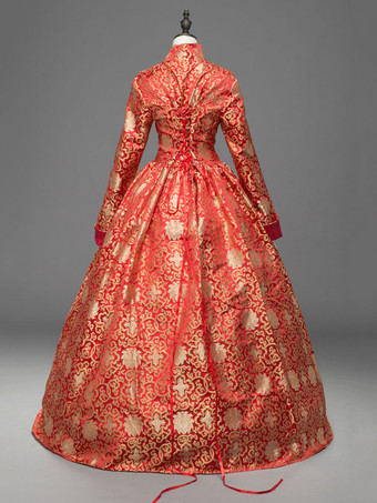 中世 ドレス 宮廷ドレス 女性用 プリンセス 貴族ドレス レッド 長袖 バロック風 祝日 レトロ ヨーロッパ 宮廷風 中世 ドレス・貴族ドレス バーガンディ