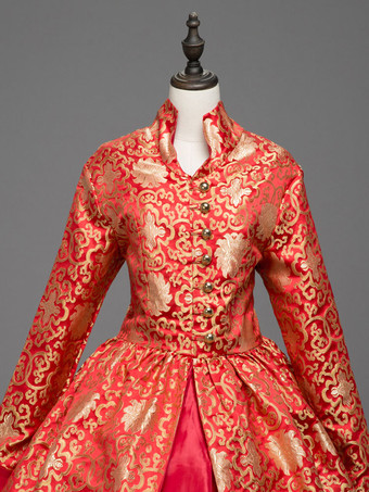 中世 ドレス 宮廷ドレス 女性用 プリンセス 貴族ドレス レッド 長袖 バロック風 祝日 レトロ ヨーロッパ 宮廷風 中世 ドレス・貴族ドレス バーガンディ