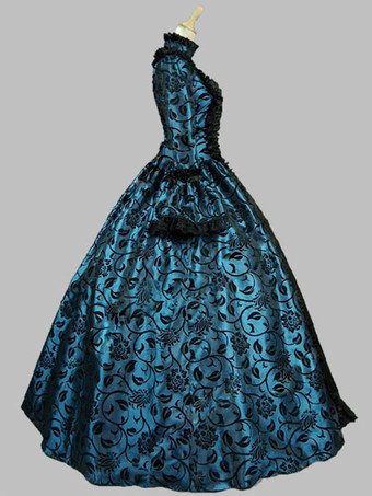 プリンセス 宮廷ドレス 女性用 貴族ドレス 中世 ドレス ディープブルー 長袖 コットン サテン パーティー ドレス バロック風 中世 ドレス・貴族ドレス ヨーロッパ 宮廷風 レトロ バーガンディ