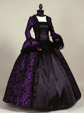 パープル プリンセス 宮廷ドレス 女性用 貴族ドレス 中世 ドレス ディープブルー 長袖 コットン サテン パーティー ドレス バロック風 中世 ドレス・貴族ドレス ヨーロッパ 宮廷風 レトロ バーガンディ