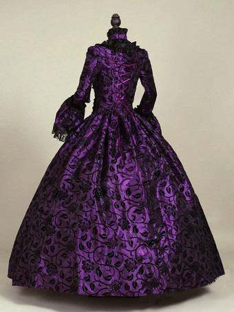 プリンセス 宮廷ドレス 女性用 貴族ドレス 中世 ドレス ディープブルー 長袖 コットン サテン パーティー ドレス バロック風 中世 ドレス・貴族ドレス ヨーロッパ 宮廷風 レトロ バーガンディ